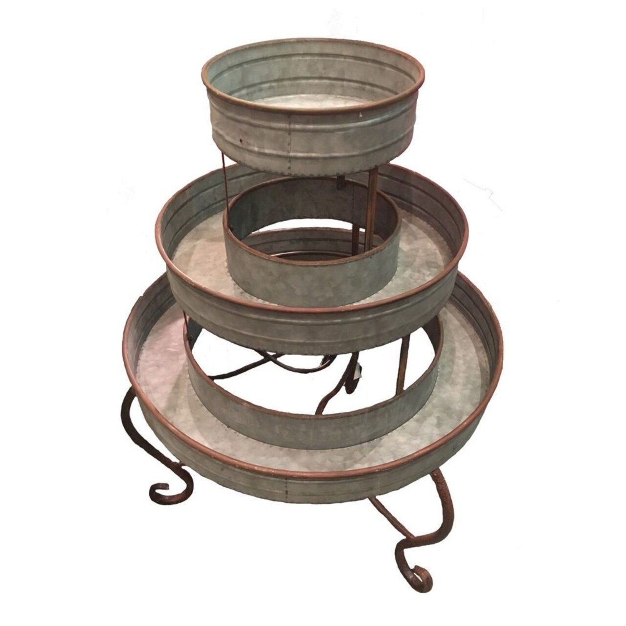 Esschert Design 37.25" Gray and Brown Distressed Finish 3 Tier Round Plant Stand